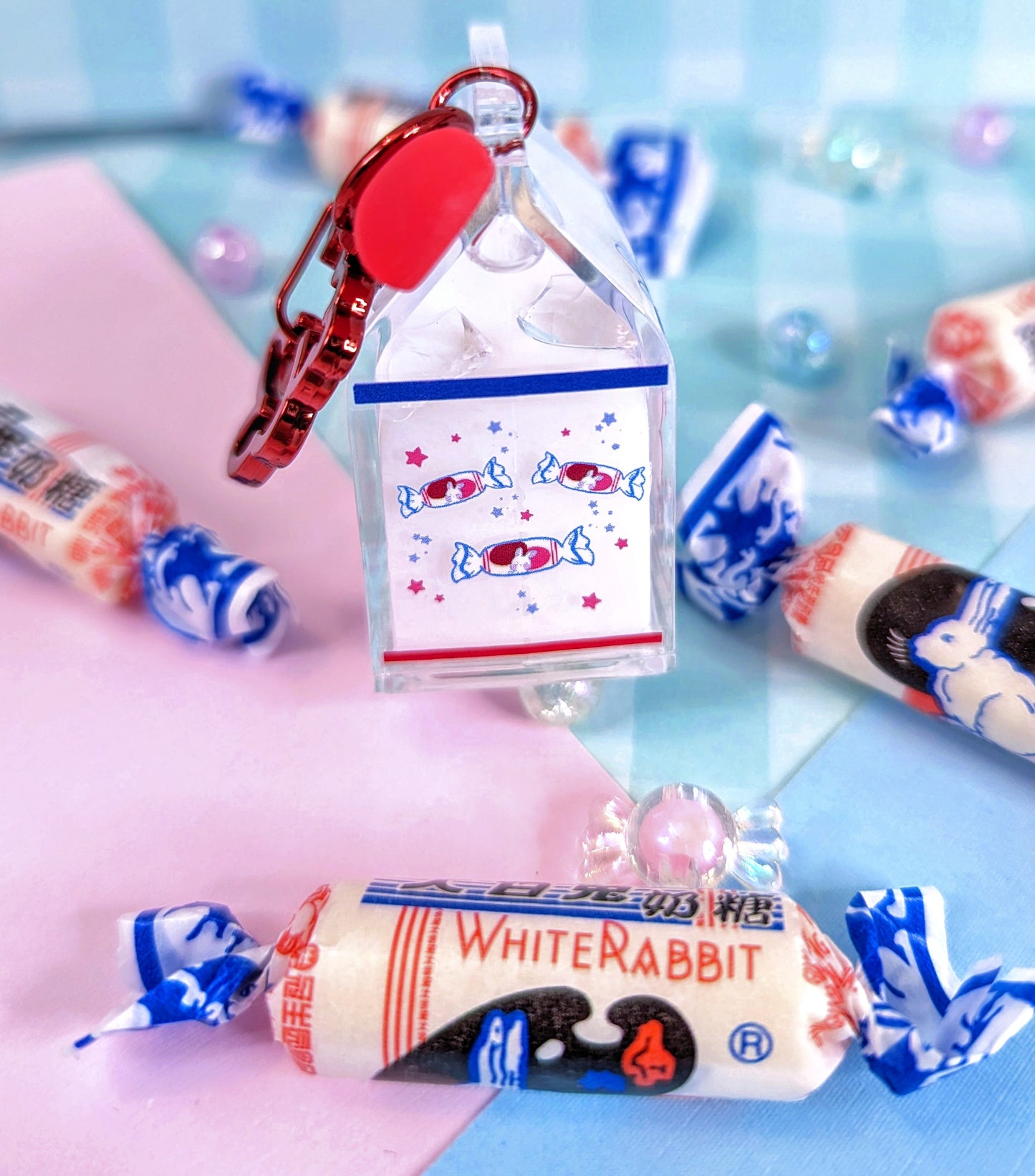 White Rabbit Candy, Milk Carton Liquid Keychain