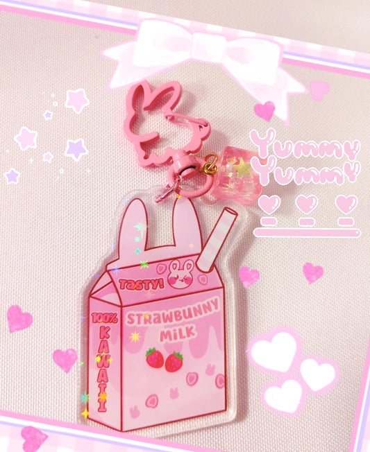 Strawbunny Milk Charm and Lanyard