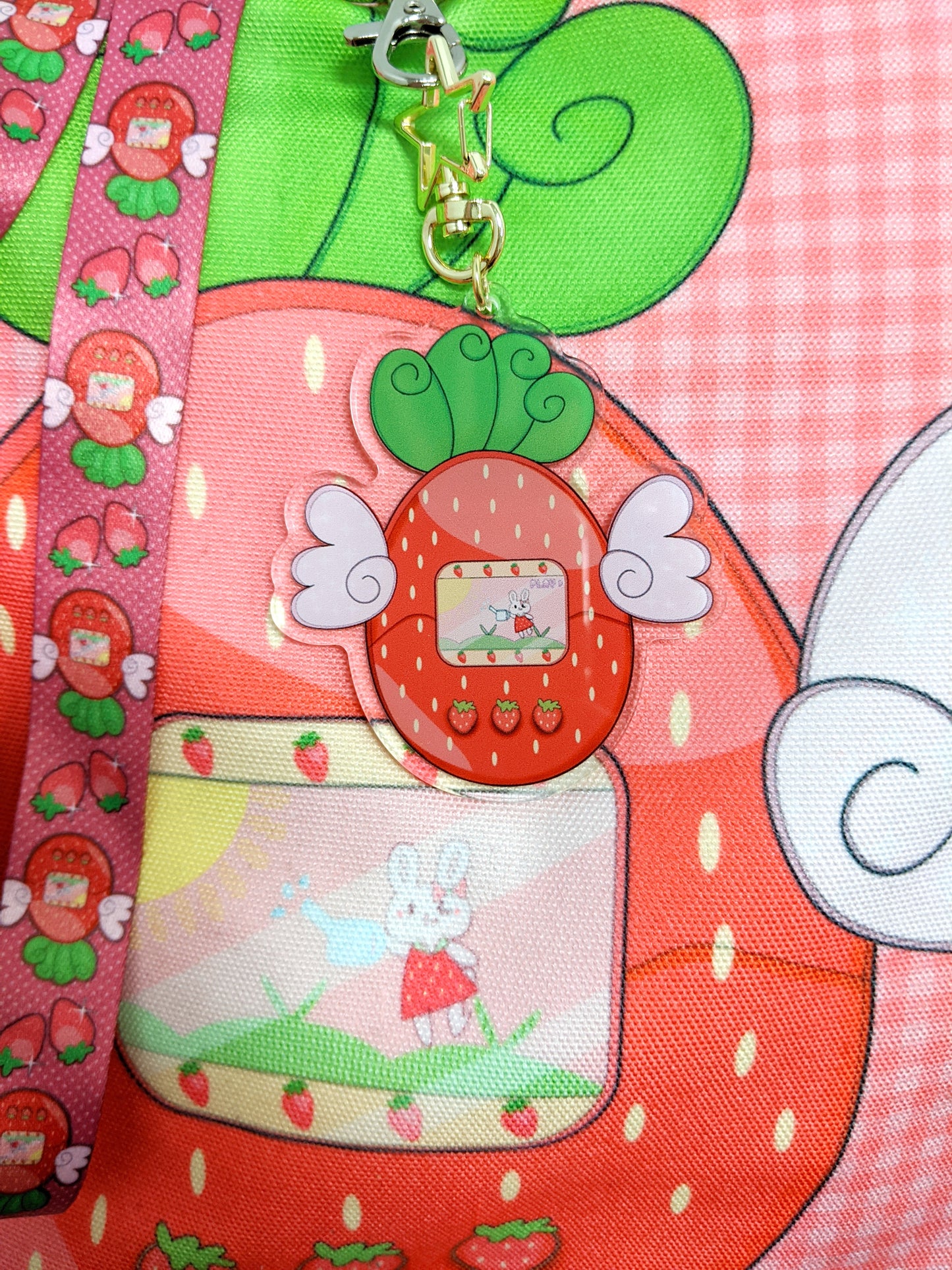Strawberrygotchi Charm and Lanyard