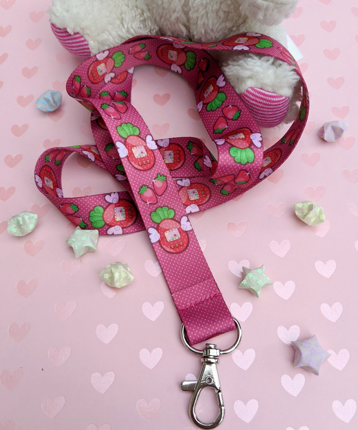 Strawberrygotchi Charm and Lanyard