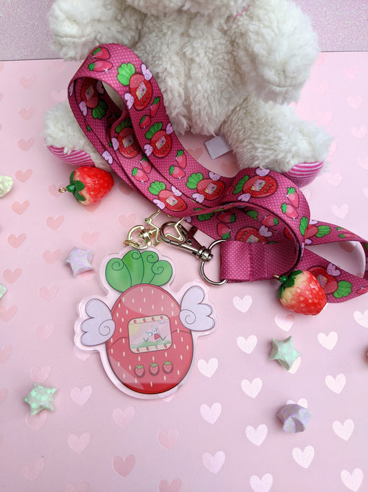 Strawberrygotchi Charm and Lanyard