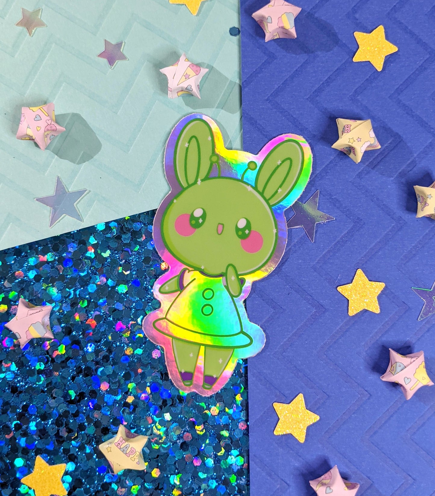 3" Alien Bun Holographic Sticker