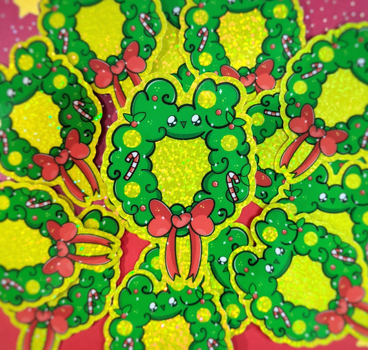Bunny Wreathe 3" Glitter Sticker
