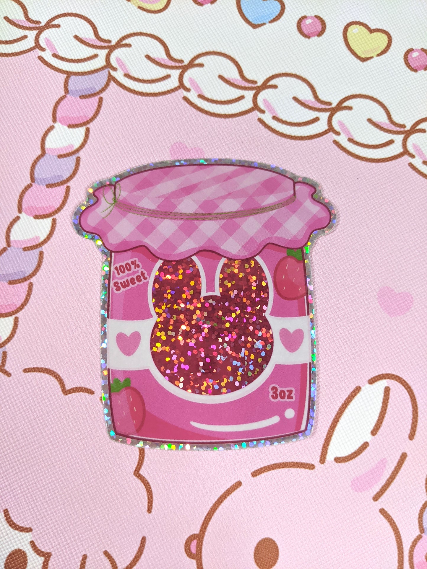 Strawbunny Jam Vinyl Glitter Sticker
