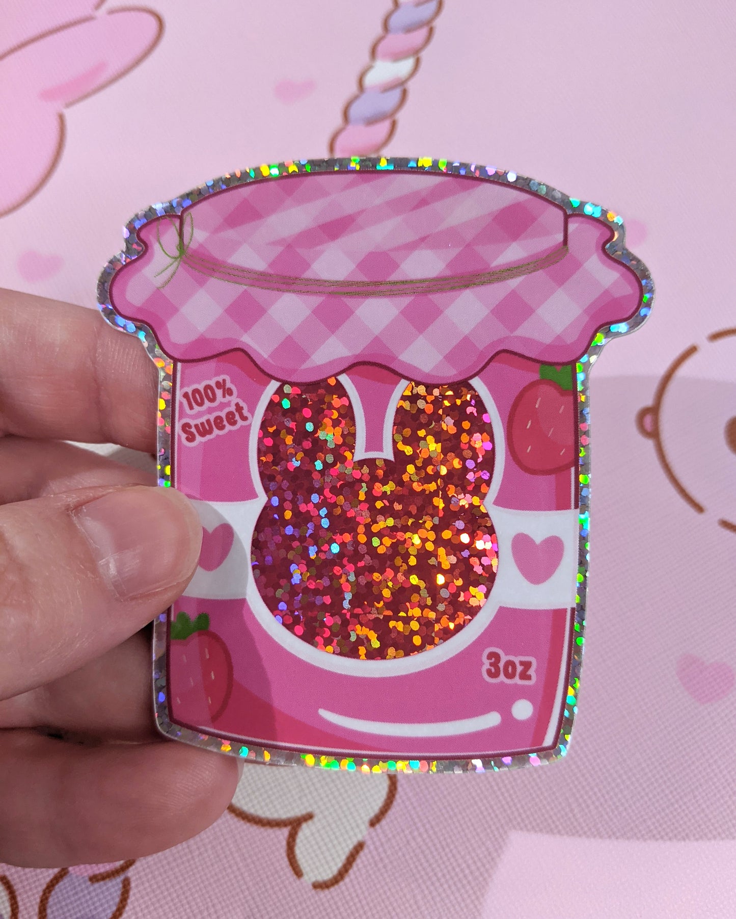Strawbunny Jam Vinyl Glitter Sticker