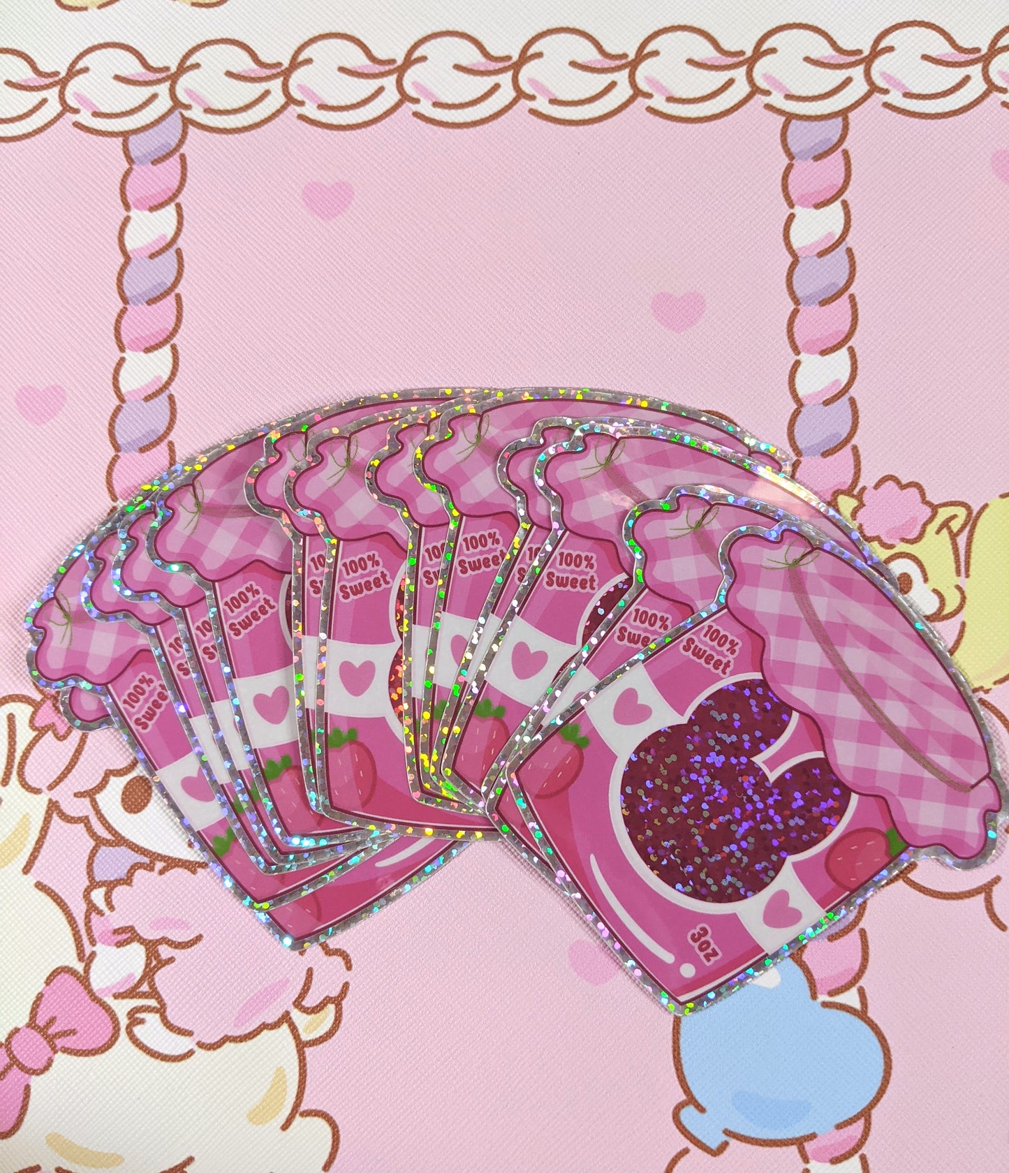 Strawbunny Jam Vinyl Glitter Sticker