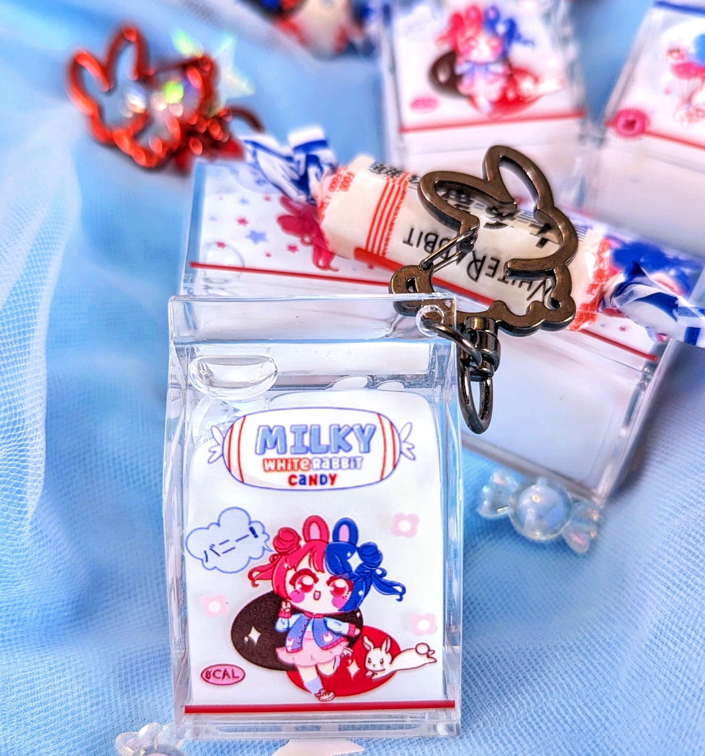 White Rabbit Candy, Milk Carton Liquid Keychain