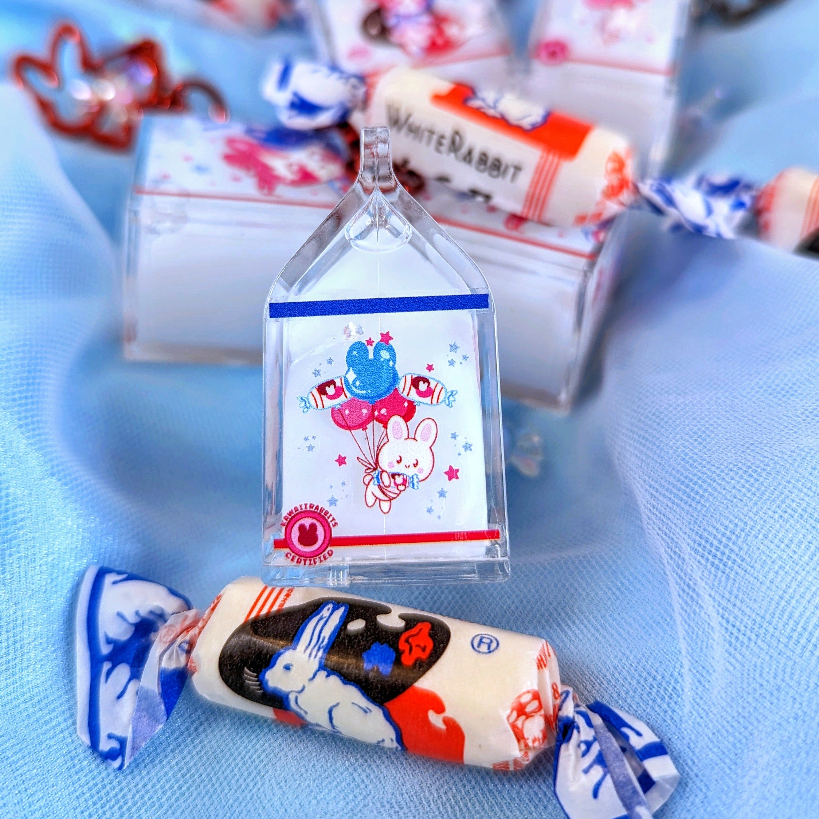 White Rabbit Candy Milk Carton Liquid Keychain Option A Black Rabbit Clasp