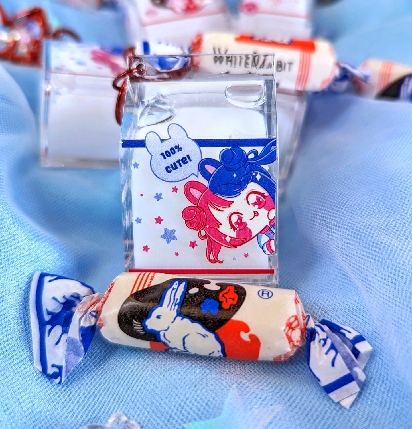 White Rabbit Candy, Milk Carton Liquid Keychain