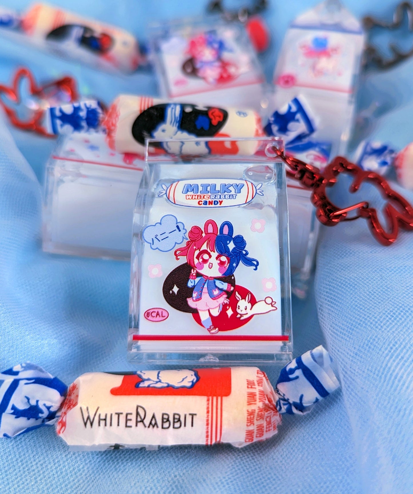 White Rabbit Candy, Milk Carton Liquid Keychain