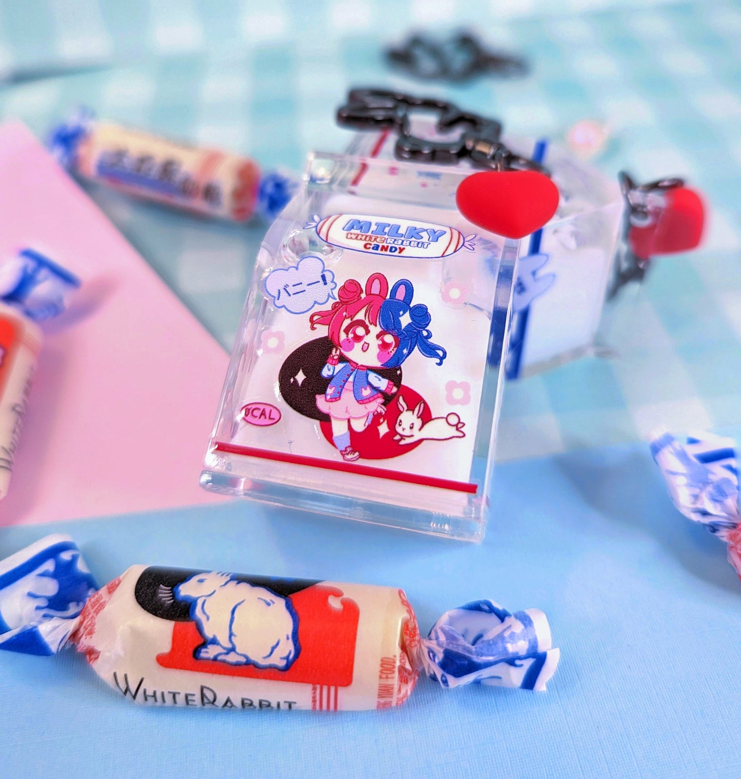 White Rabbit Candy, Milk Carton Liquid Keychain