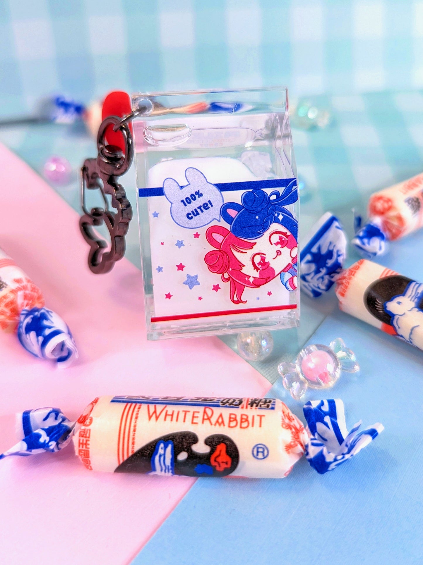 White Rabbit Candy, Milk Carton Liquid Keychain