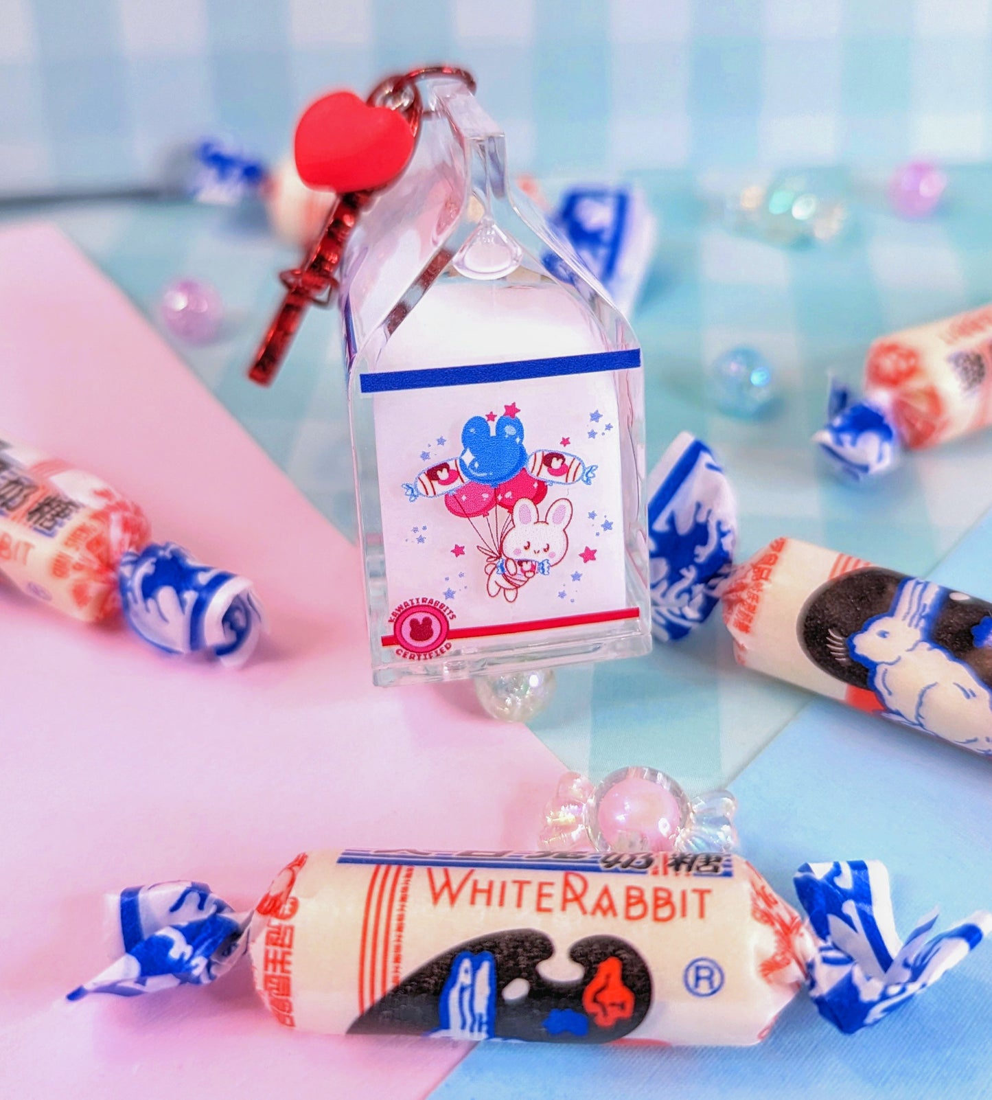 White Rabbit Candy, Milk Carton Liquid Keychain