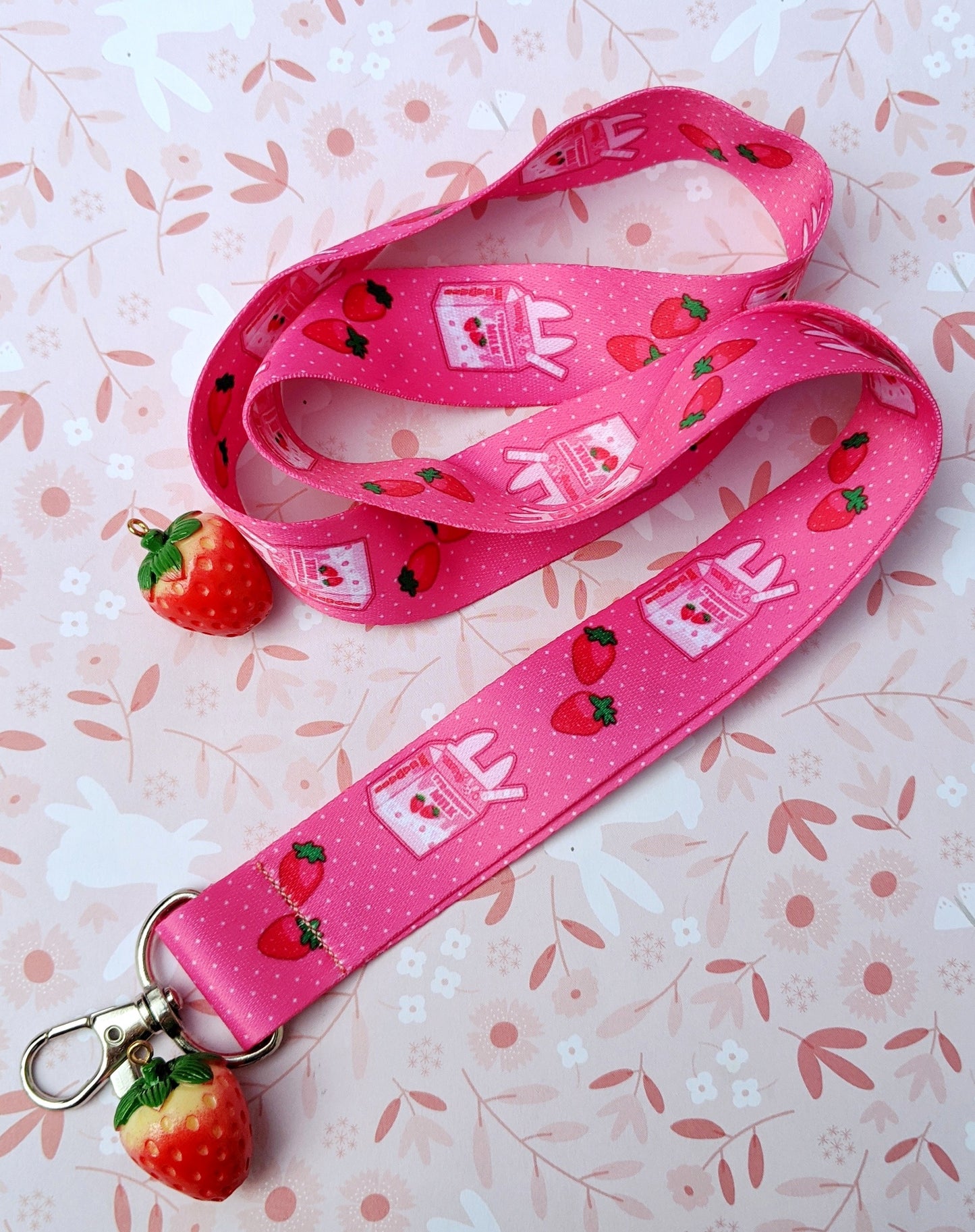 Strawbunny Milk Charm and Lanyard