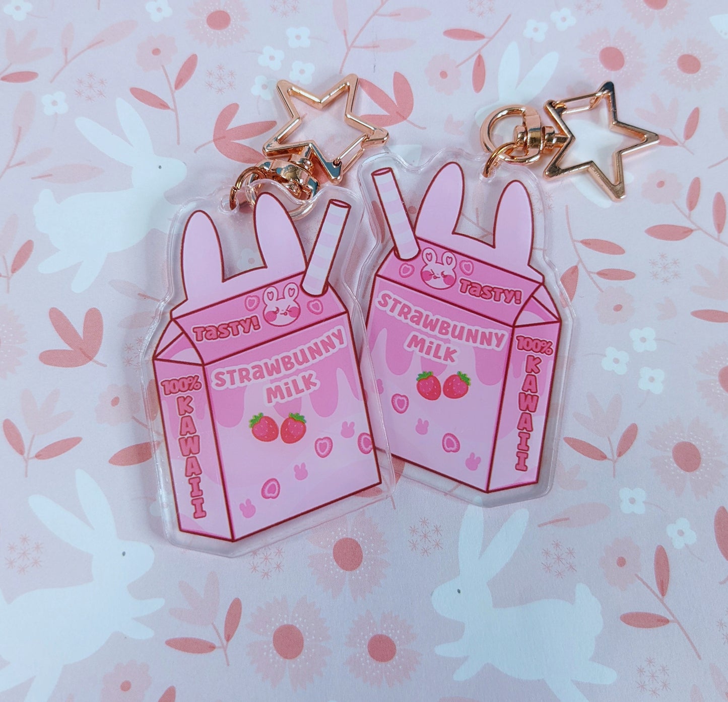 Strawbunny Milk Charm and Lanyard