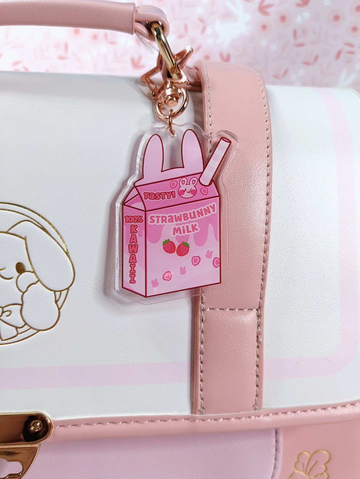 Strawbunny Milk Charm and Lanyard