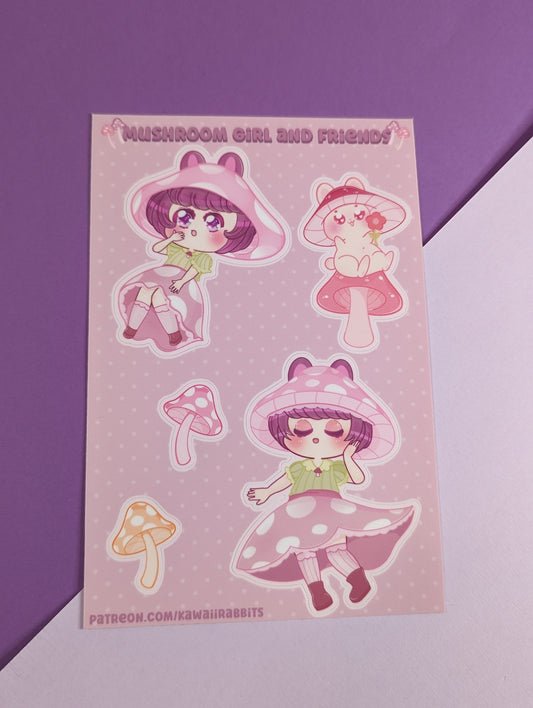 Mushroom Bunny Girl & Friends Stickers